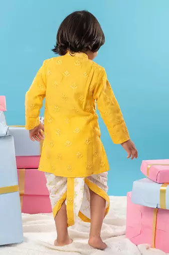 Yellow embroidered dhoti kurta set