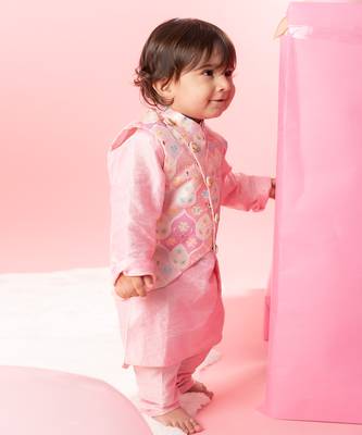 Pink embroidered kurta jacket set 2