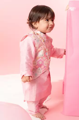 Pink embroidered kurta jacket set