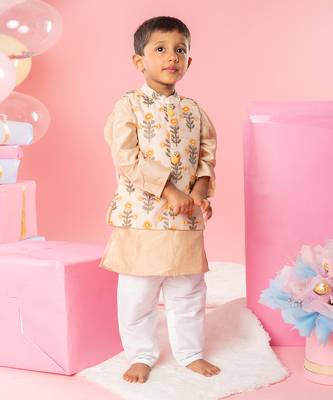 Beige embroidered kurta jacket set 1