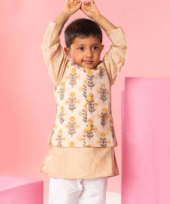 Beige embroidered kurta jacket set 2