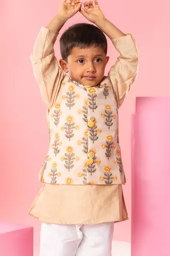 Beige embroidered kurta jacket set