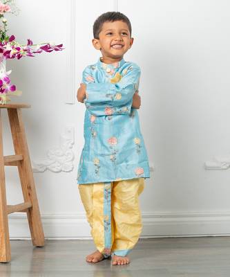 Blue embroidered kurta dhoti set 1
