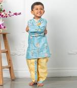 Blue embroidered kurta dhoti set