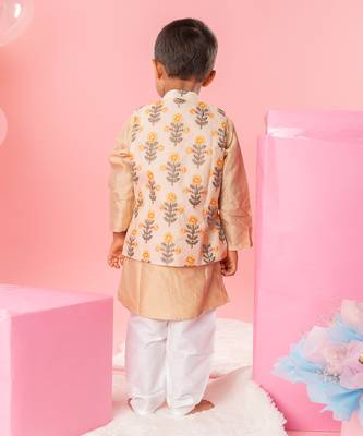 Beige embroidered kurta jacket set 3