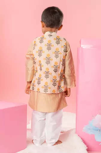 Beige embroidered kurta jacket set
