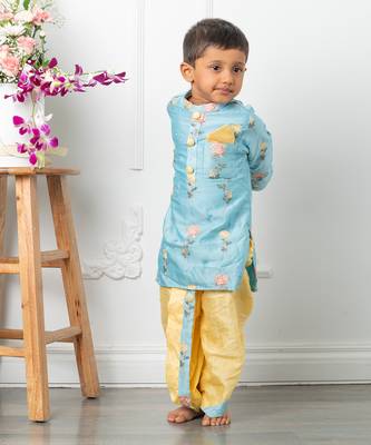 Blue embroidered kurta dhoti set 2