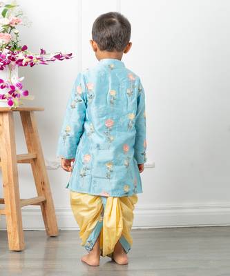 Blue embroidered kurta dhoti set 3