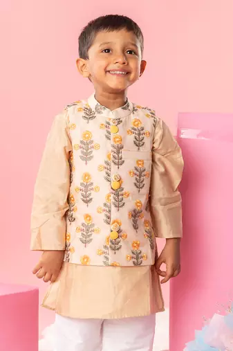 Beige embroidered kurta jacket set