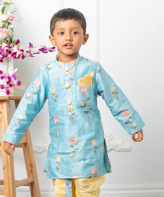 Blue embroidered kurta dhoti set 4