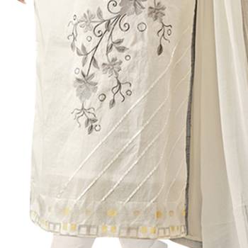 White Embroidered Faux Cotton Unstitched Salwar With Dupatta 5