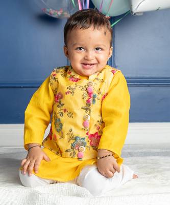 Yellow embroidered kurta jacket set 2