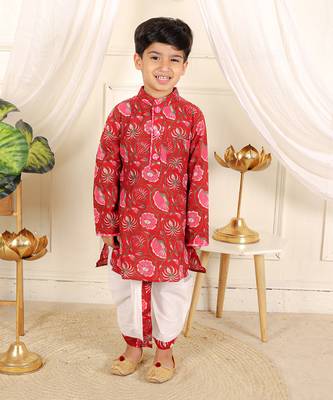 Red floral printed dhoti kurta set 1