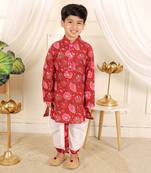 Red floral printed dhoti kurta set