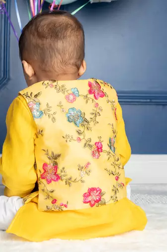 Yellow embroidered kurta jacket set