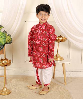 Red floral printed dhoti kurta set 2