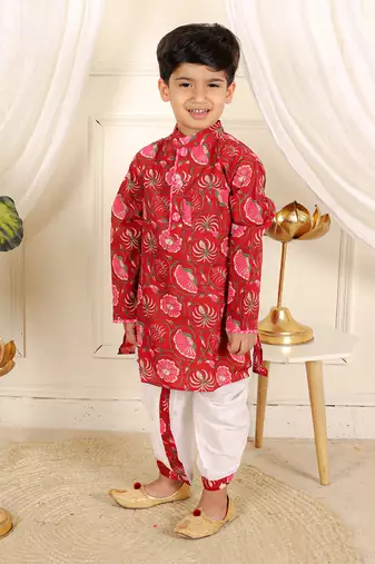 Red floral printed dhoti kurta set