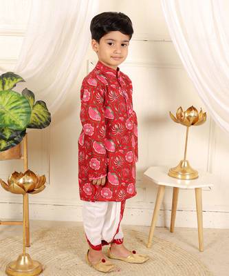 Red floral printed dhoti kurta set 3
