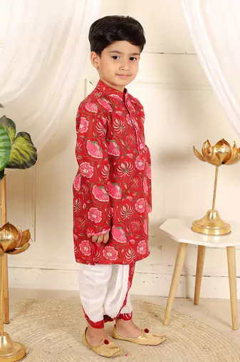 Red floral printed dhoti kurta set
