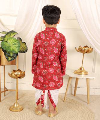 Red floral printed dhoti kurta set 4