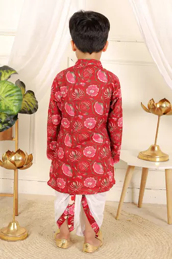 Red floral printed dhoti kurta set