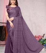 Wine chiffon madhubani print saree with unstitched blouse piece