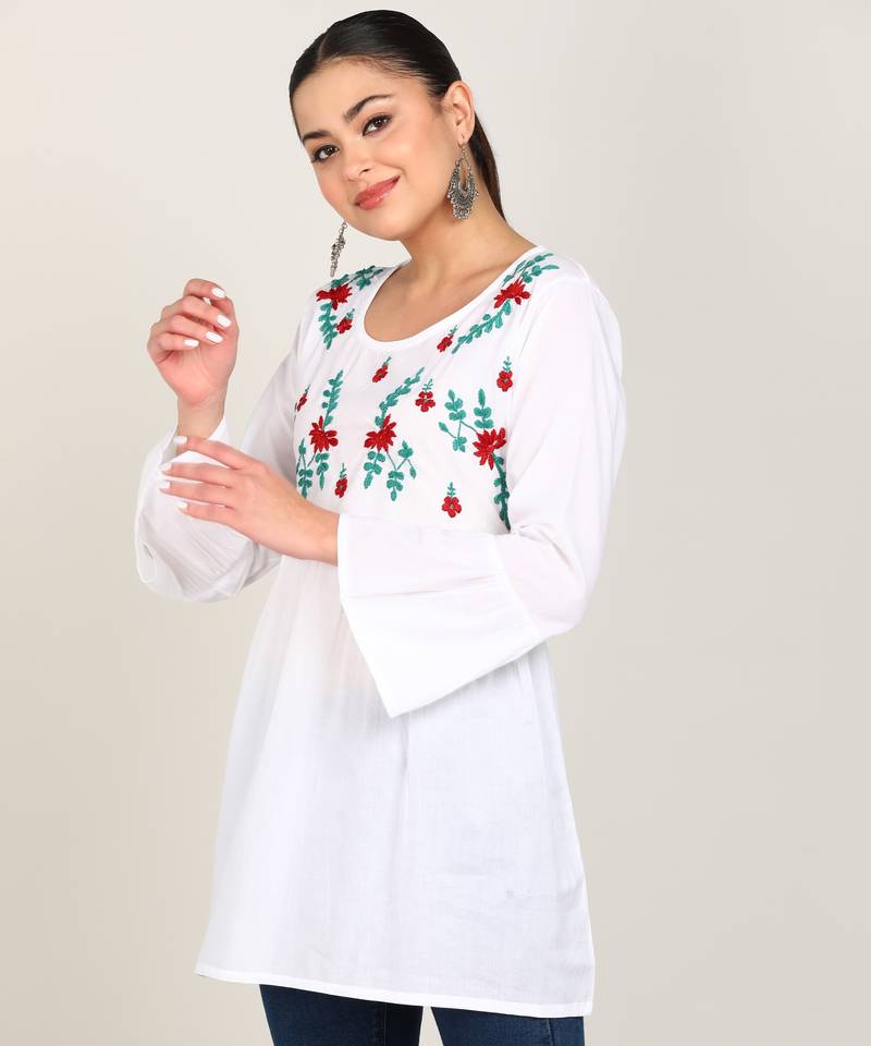 Vahson women chikan embroidery, embroidered cotton short kurti