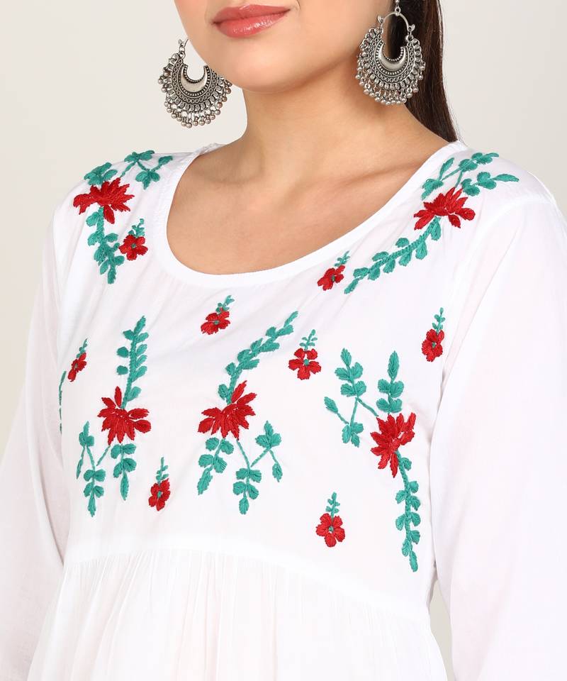 Vahson women chikan embroidery, embroidered cotton short kurti