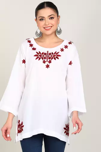 Vahson women chikan embroidery, embroidered cotton short kurti