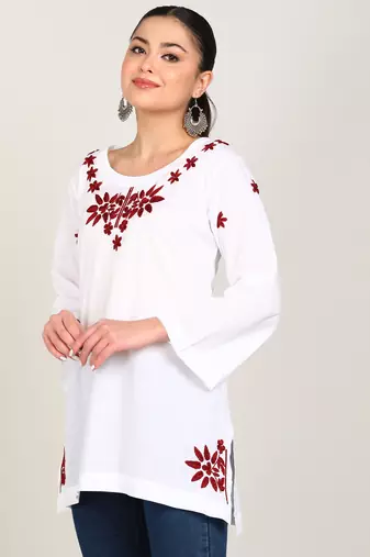 Vahson women chikan embroidery, embroidered cotton short kurti