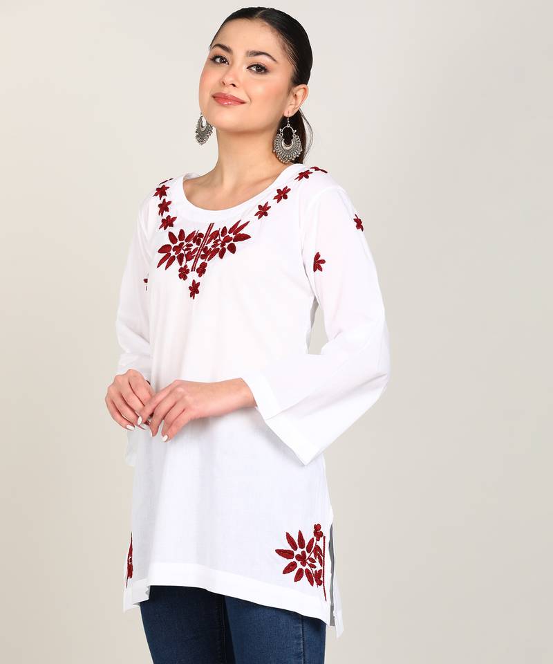 Vahson women chikan embroidery, embroidered cotton short kurti