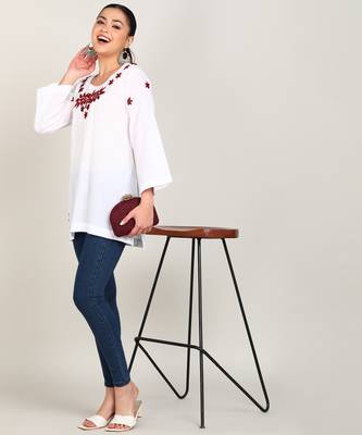 Vahson women chikan embroidery, embroidered cotton short kurti 1