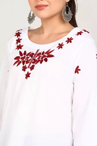 Vahson women chikan embroidery, embroidered cotton short kurti