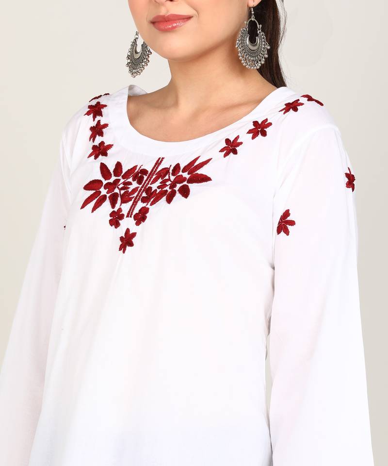 Vahson women chikan embroidery, embroidered cotton short kurti
