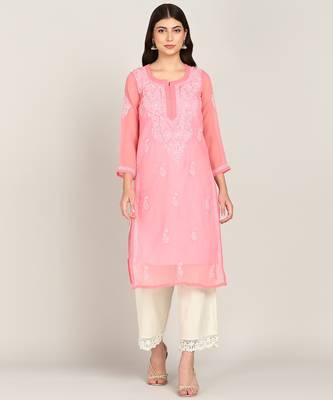 Vahson women chikan embroidery, embroidered georgette a-line kurta 2