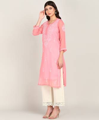Vahson women chikan embroidery, embroidered georgette a-line kurta 3