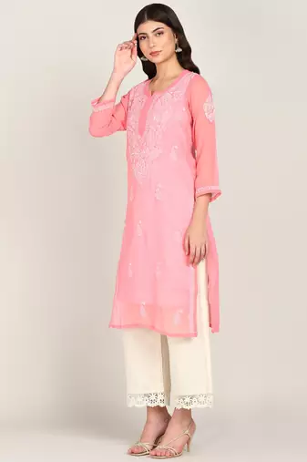 Vahson women chikan embroidery, embroidered georgette a-line kurta