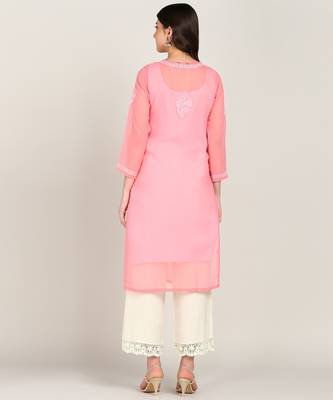 Vahson women chikan embroidery, embroidered georgette a-line kurta 4