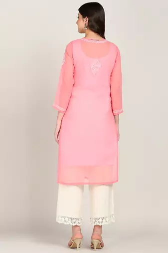 Vahson women chikan embroidery, embroidered georgette a-line kurta