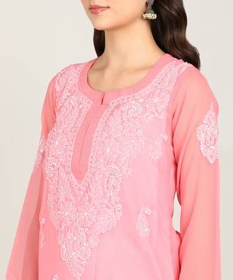 Vahson women chikan embroidery, embroidered georgette a-line kurta 5