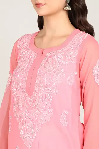 Vahson women chikan embroidery, embroidered georgette a-line kurta