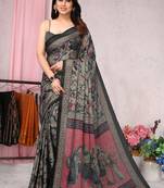 Grey melange chiffon tribal/ethnic motifs/human figures saree with unstitched blouse piece
