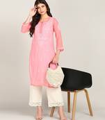 Vahson women chikan embroidery, embroidered georgette a-line kurta