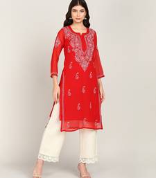 Vahson women chikan embroidery, embroidered georgette a-line kurta
