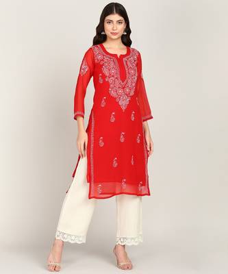 embroidered georgette a-line kurta 2