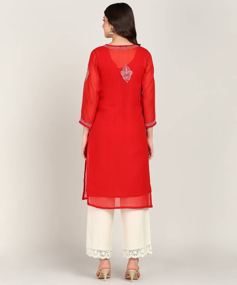 Vahson women chikan embroidery, embroidered georgette a-line kurta