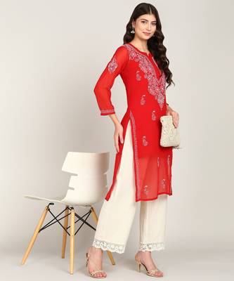  embroidered georgette a-line kurta 1