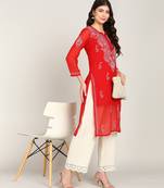 Vahson women chikan embroidery, embroidered georgette a-line kurta