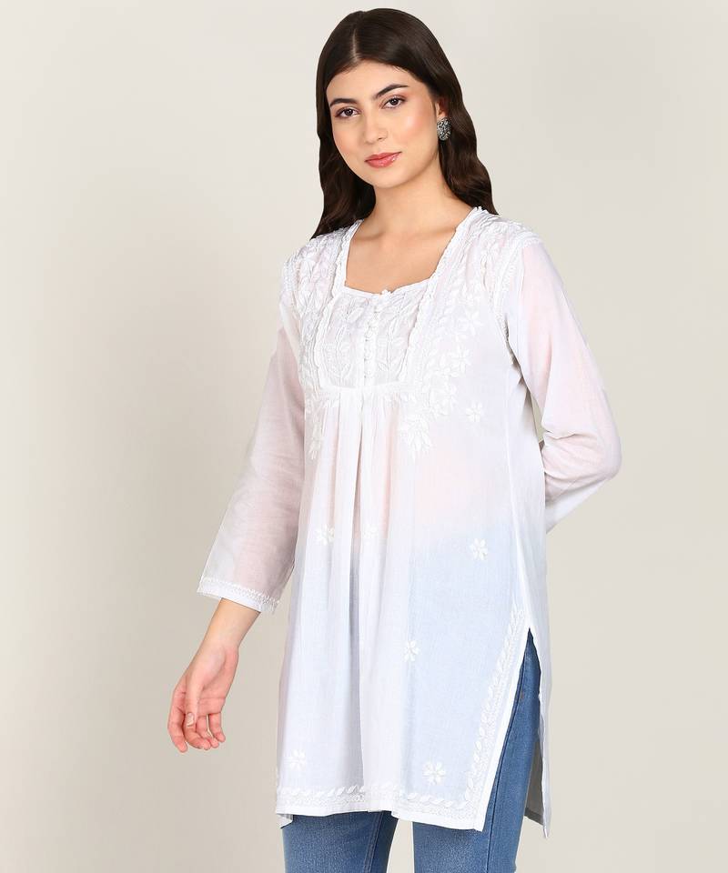 Vahson women chikan embroidery, embroidered short chikan cotton kurti