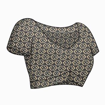 Grey melange chiffon tribal/ethnic motifs/human figures saree with unstitched blouse piece 5